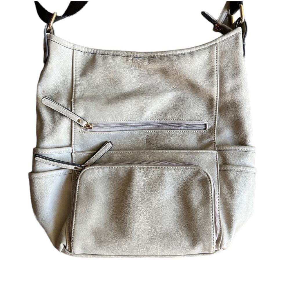 Kate & Alex Cuffaro Cream Italian Design Canvas & Nylon Crossbody Purse Bag - Picture 3 of 12